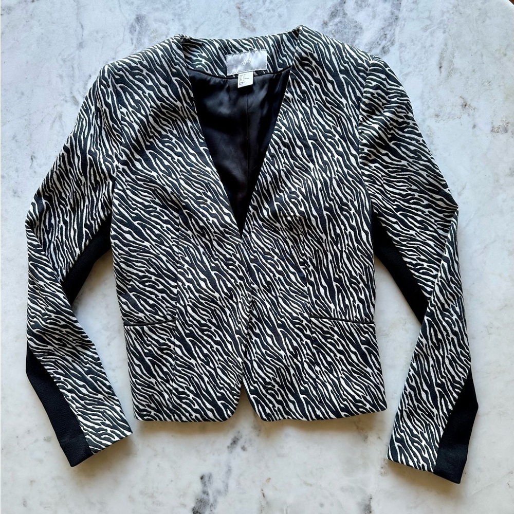 H&M Black and White Zebra Print Crop Blazer